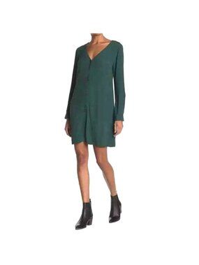 Madewell Womens Smokey Spruce V-Neck Button-Down Novel Dress Long Sleeve Large